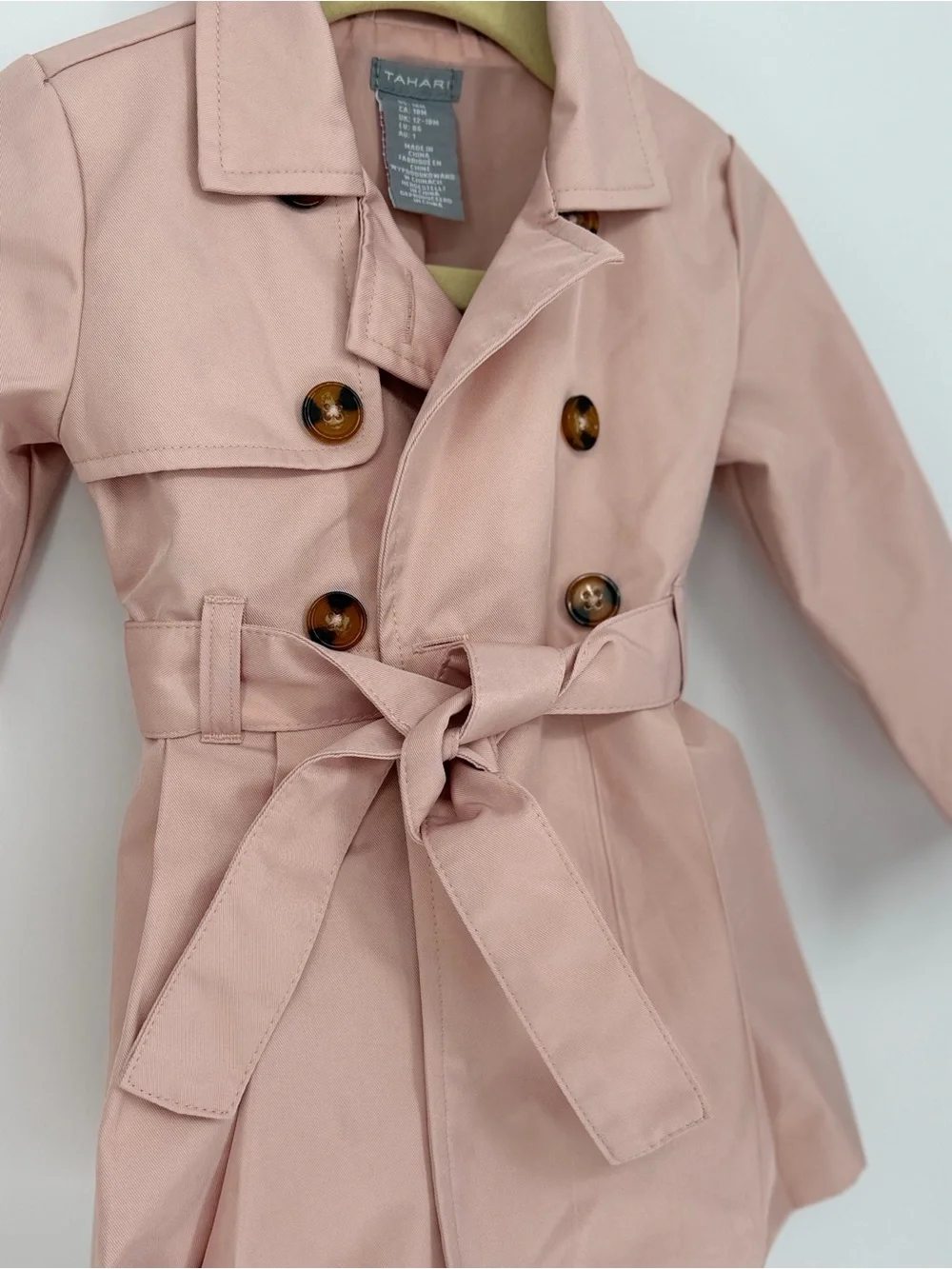 Tahari Little Girls Blush Pink Double-Breasted Trench Coat with Belt 18m
